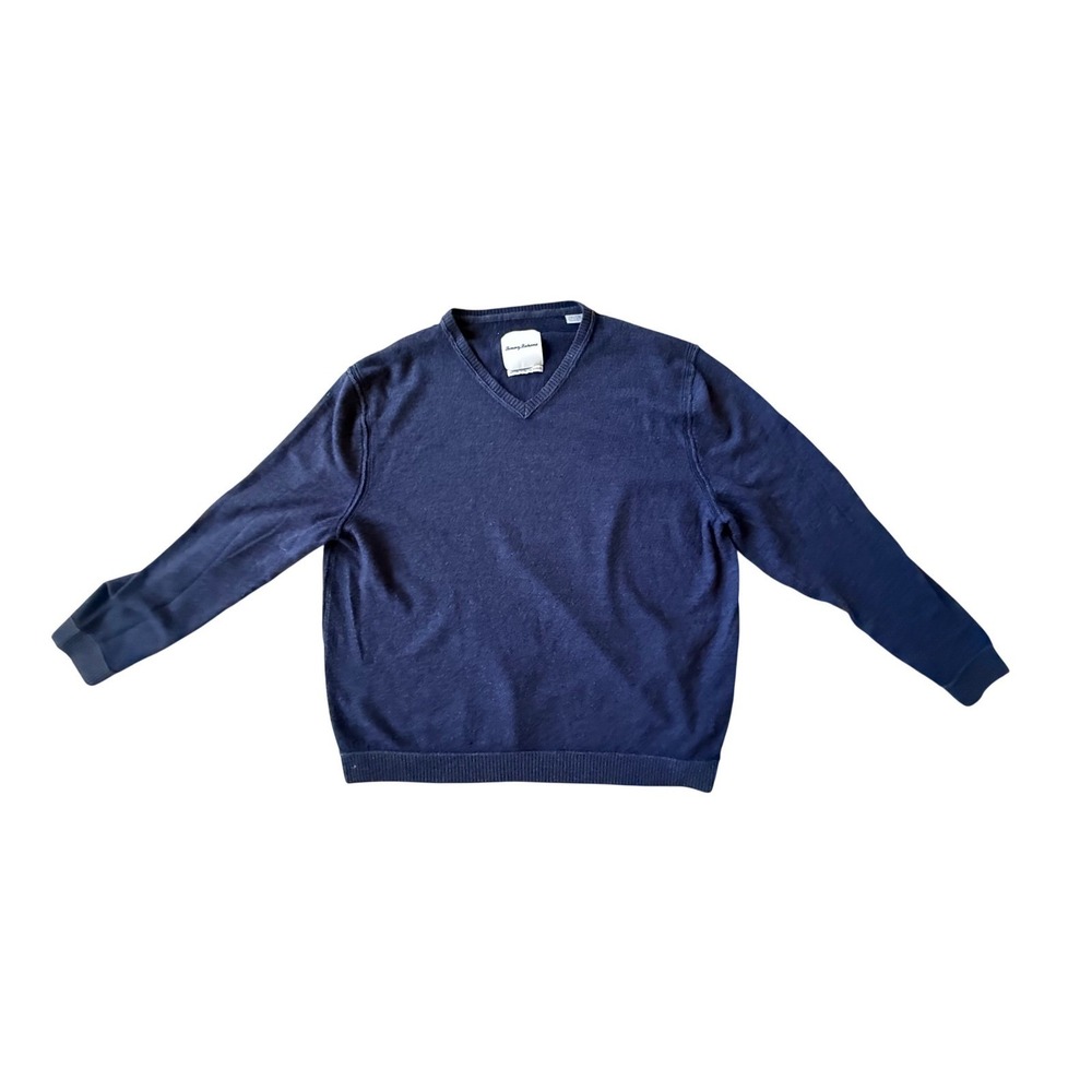 Tommy Bahama Mens XXL Navy Blue 100% Extrafine Merino Wool V-Neck Sweater